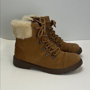 UGG Azell Hiker Weather Boots Kids 4 Brown Suede Genuine Leather